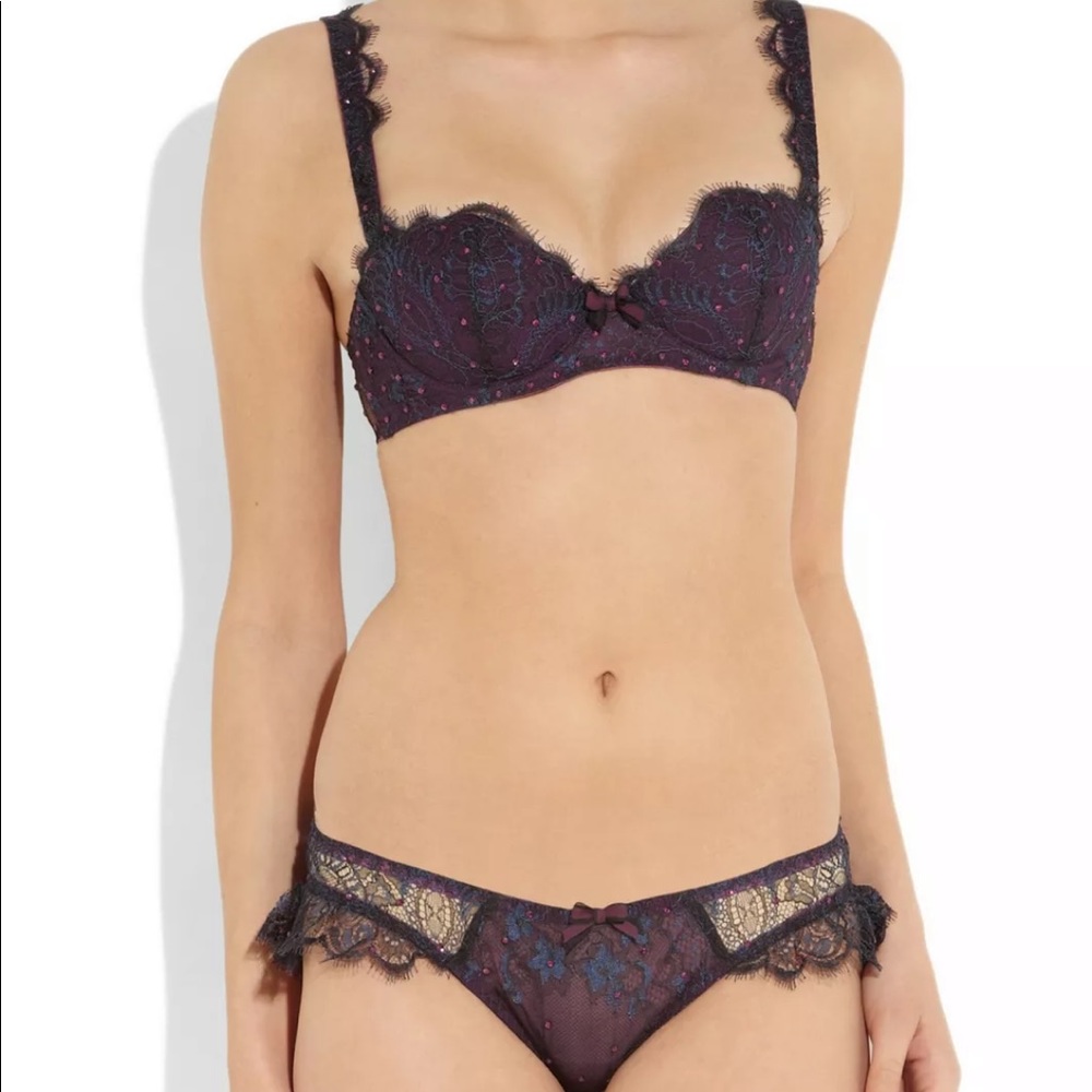Agent Provocateur Soirée Errin bra ONLY purple Swarovski Leavers lace